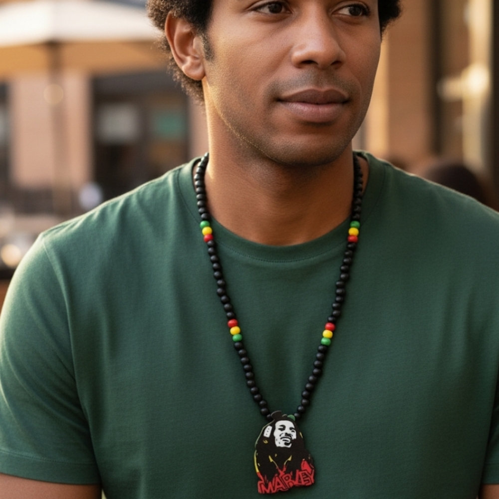 Rasta, Bob Marley wooden necklace, Rastafarian rosary, style: hip hop, ethnic, m